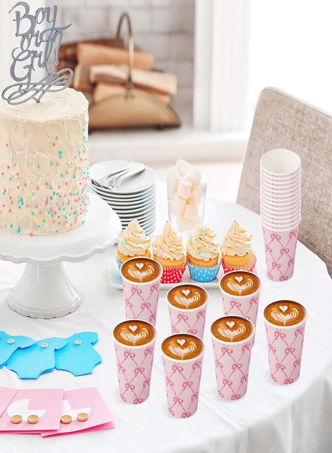 JarThenaAMCS أكواب ورقية من JarThenaAMCS، 100 قطعة، مزينة بفيونكة وردية، أكواب لطيفة للاستخدام مرة واحدة، سعة 9 أونصات، مثالية للحفلات وأعياد الميلاد وحفلات استقبال المولود الجديد وحفلات توديع العزوبية وحفلات الزفاف. - Image 5